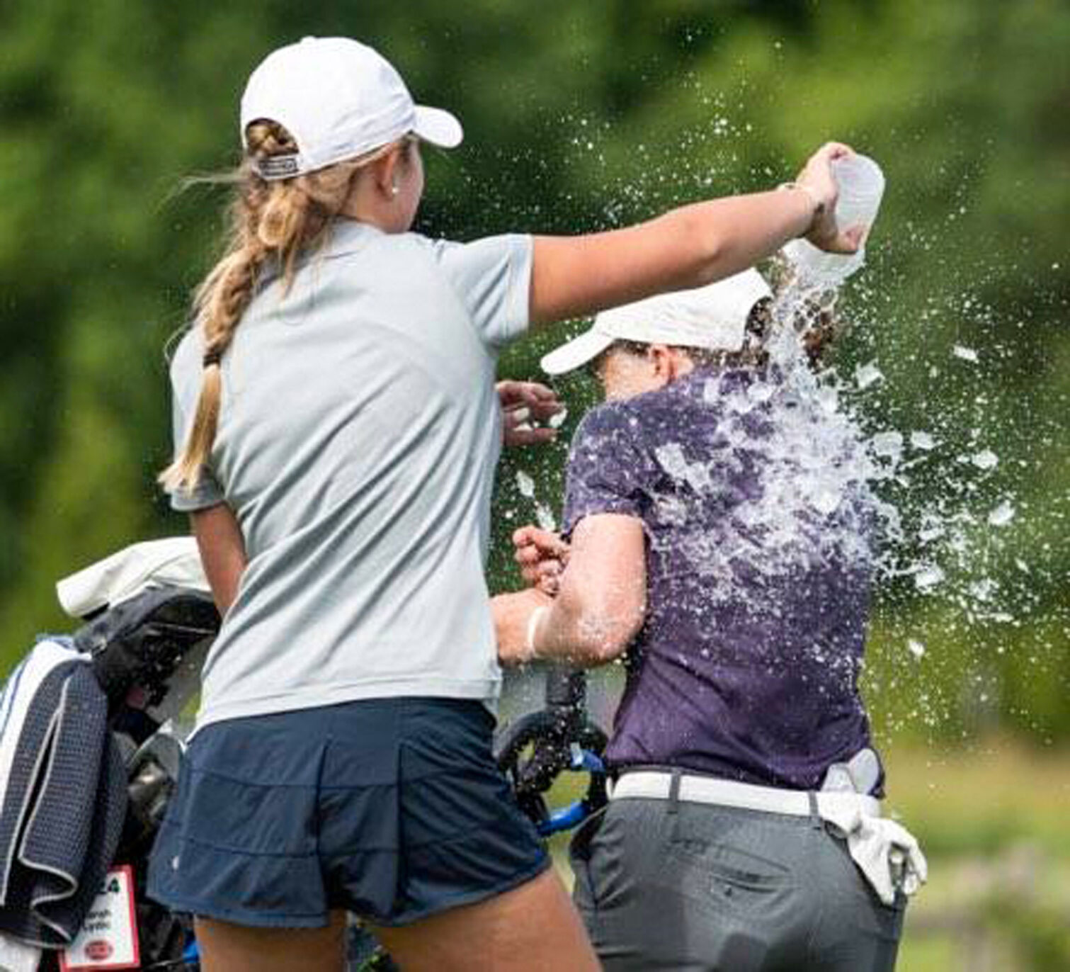 Sawyer Brockstedt douses Sarah Lydic after win